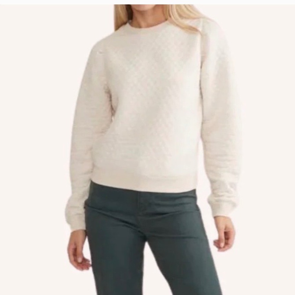 Marine Layer Cream Quilted Puff Shoulder Crewneck Sweatshirt Womens Medium